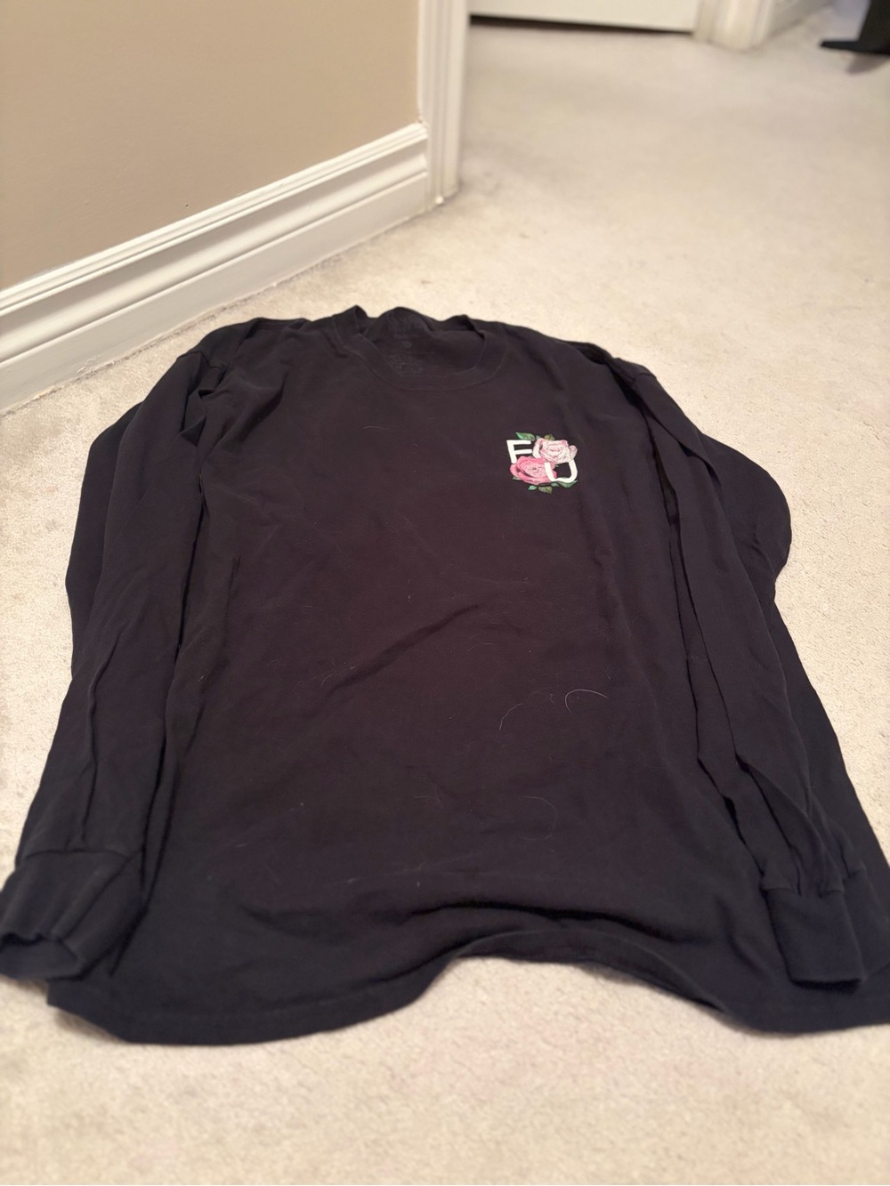Skechers Black Long-Sleeve Tee with Pink Rose Chest Graphic